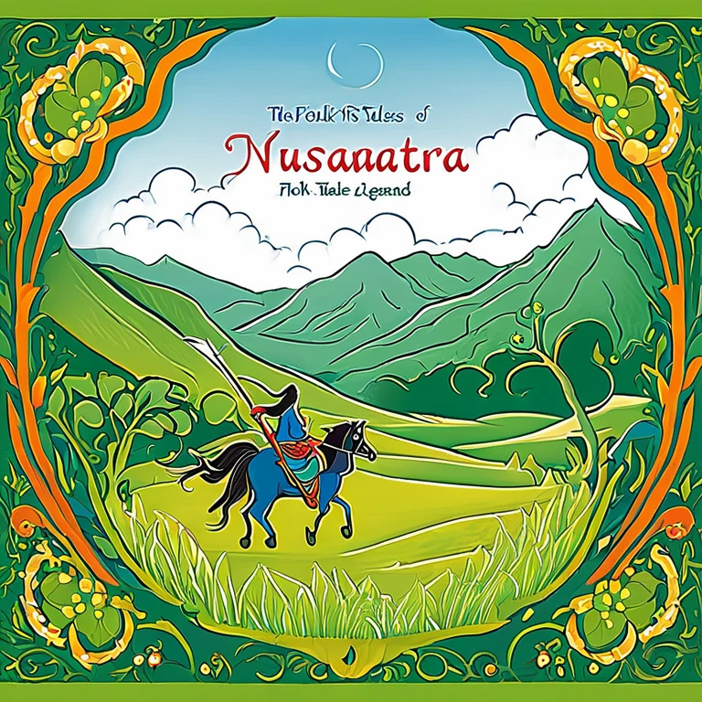Create a children's book cover about folk tales and legends of Nusantara, measuring 215×180 mm