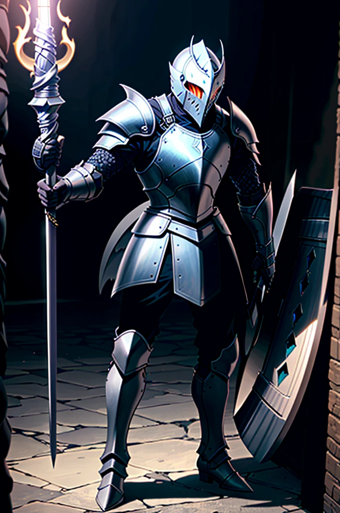 A man in armor holding an Excalibur sword and a Powerful Shield of darkness, powerful boots, pale black armor, evil knight, in monster hunter armor, with Robert Pattinson's face, similar to Marvel's Black Knight, very strong, Marvel Hero style, 8K, best qualityer, appearing full body in the image, running on the road.