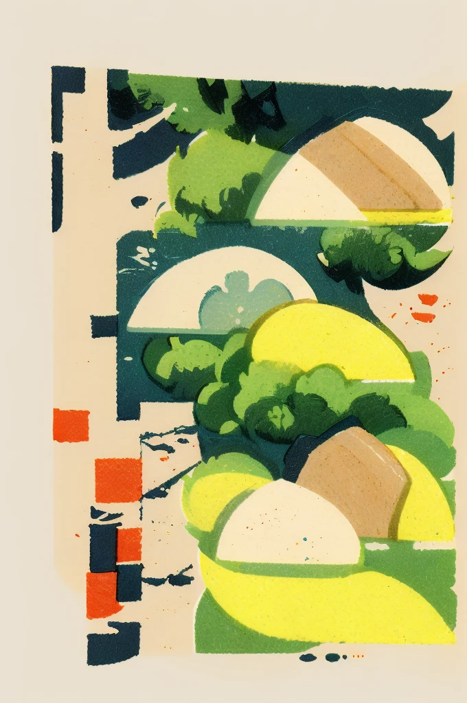 Illustration: Simple woodblock printing style. Thai food, Fried rice with basil and fried egg