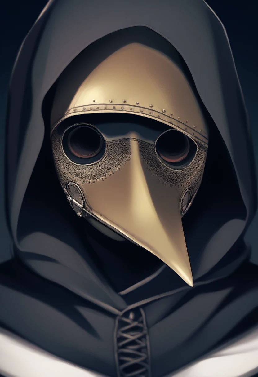  girl, close up, dark background , plague-doctor costume, randome pose