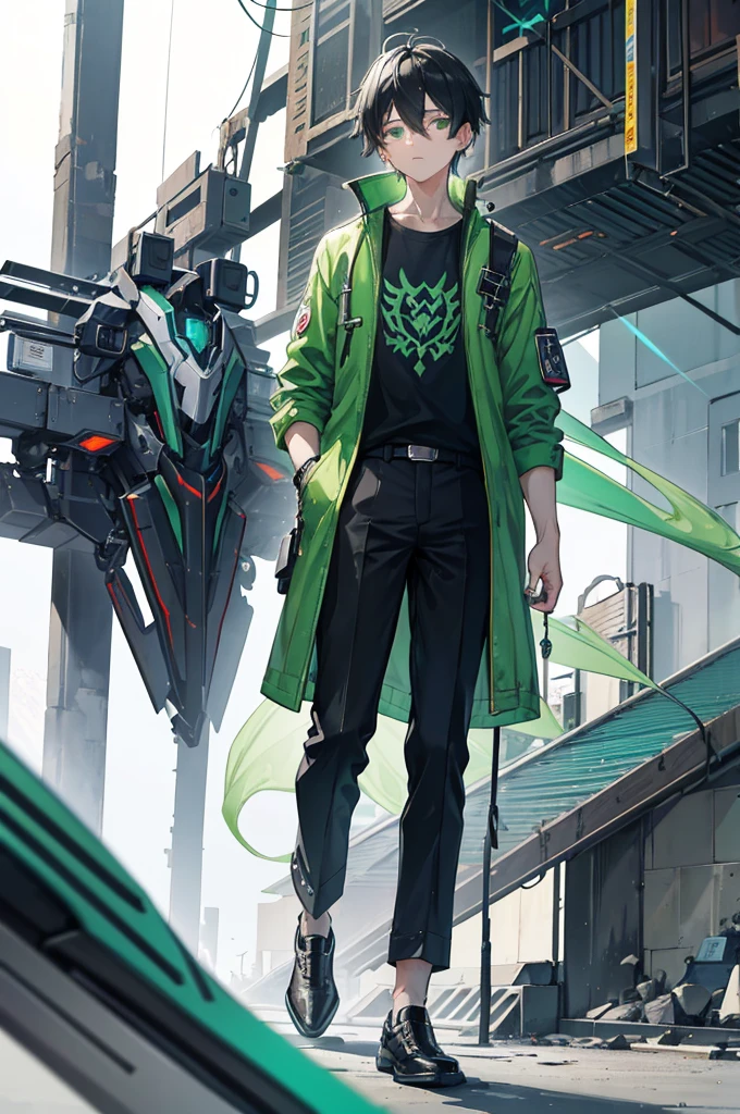 Theo - Young, Lost, Determined Mecha Pilot of Silver Guards, who will blaze through any barriers to reach his desired purpose. The disease was slowly consuming him, leaving small trails of green cracks around his skin after the mecha use, but he was sure that he'll break through this problem, eventually. He just needs a bit of time... Right now, he's hiding in the modern Japan, living on the streets, trying to think out how to act now. He's a young teenager in his 20's, high and a bit skinny, curly black hair with glowing green eyes under them. He's usually dressed in a dark green shirt that a bit oversized in length, black pants with small silver accessories on them, and green-black patterned sneakers with a white sole, when he's not using his mecha armour. On the right sleeve of the shirt Theo wears a small badge for clothings, designed like a knight helmet in futuristic style, in silver green patterned colours, as small green flames circling around it.