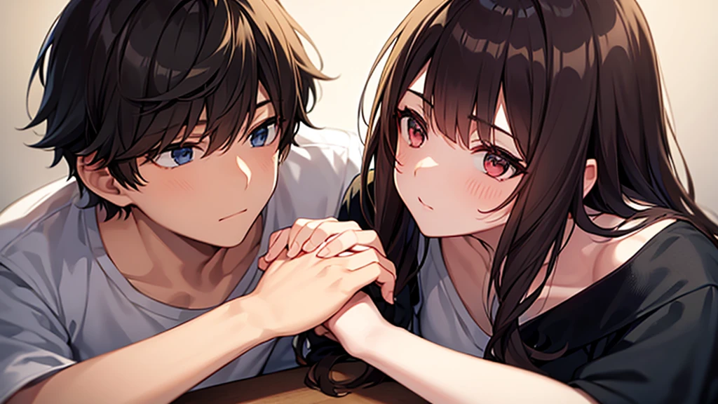 boy and girl ,thinking pose holding a hand on her chin, potrait, close up