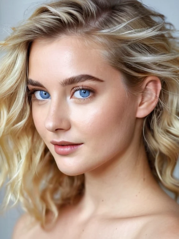 Une superbe jeune beauté allemande, aux yeux bleus perçants, petits seins et longs cheveux blonds avec un carré ondulé flottants, la lumière naturelle met en valeur son physique de sportive et son cul bombé, les ombres douces sur les contours , le contraste vibrant entre les tons chair chauds et les teintes froides de l&#39;arrière-plan, la composition ultra légère, le nombre d&#39;or, L&#39;éclairage dramatique