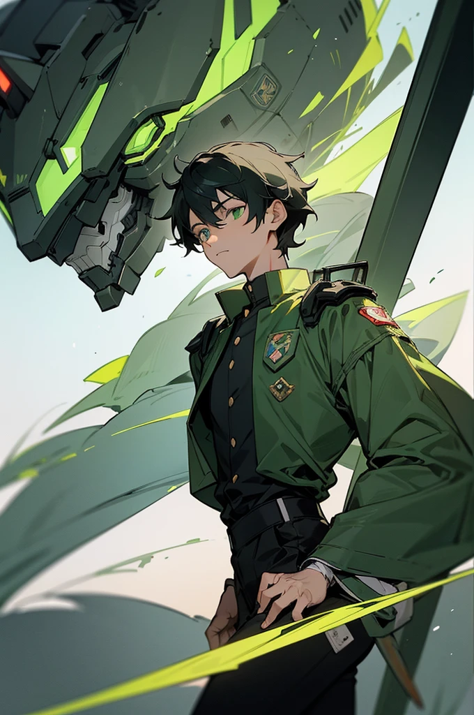 Theo - Young, Lost, Determined Mecha Pilot of Silver Guards, who will blaze through any barriers to reach his desired purpose. The disease was slowly consuming him, leaving small trails of green cracks around his skin after the mecha use, but he was sure that he'll break through this problem, eventually. He just needs a bit of time... Right now, he's hiding in the modern Japan, living on the streets, trying to think out how to act now. He's a young ager in his 20's, high and a bit skinny, curly black hair with glowing green eyes under them. He's usually dressed in a dark green shirt that a bit oversized in length, black pants with small silver accessories on them, and green-black patterned sneakers with a white sole, when he's not using his mecha armour. On the right sleeve of the shirt Theo wears a small badge for clothings, designed like a knight helmet in futuristic style, in silver green patterned colours, as small green flames circling around it.