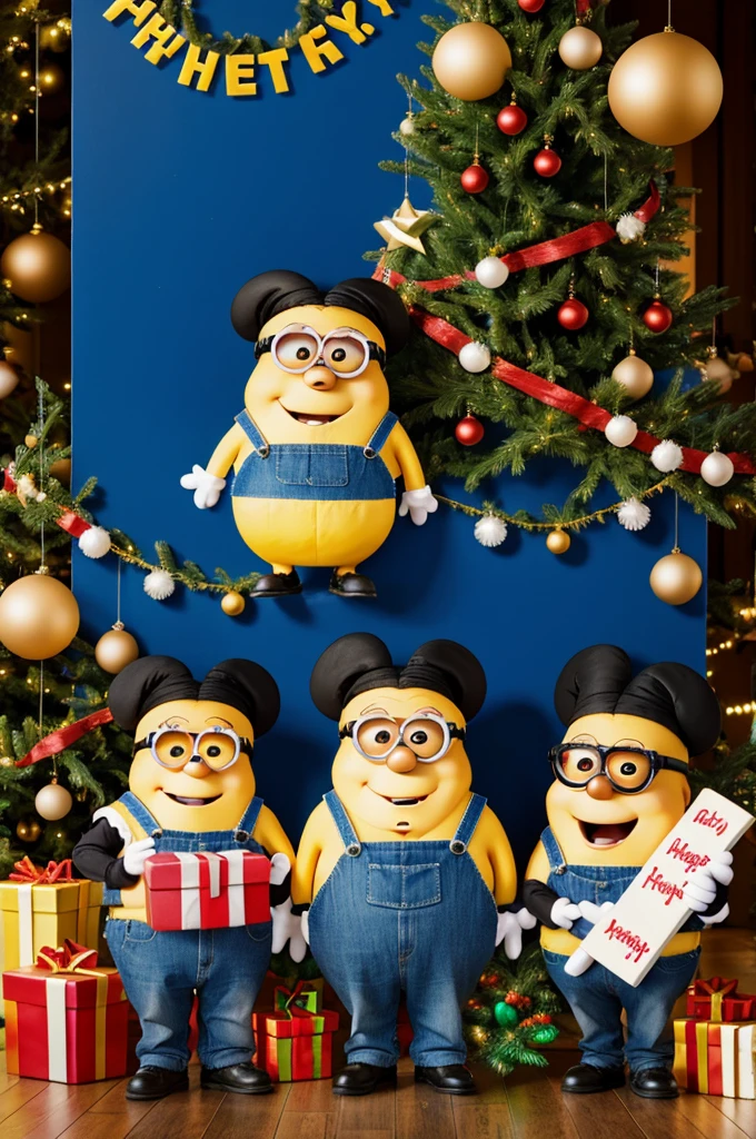 Minnions with sign saying happy holidays 