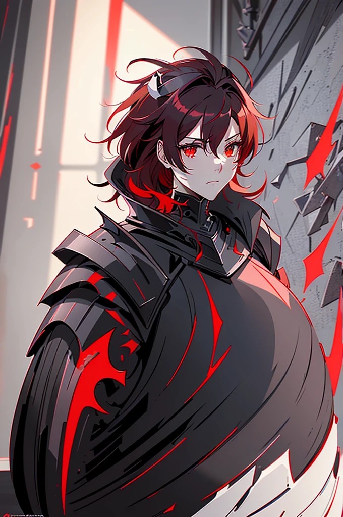 a drawing of a character in armor with red and black hair, black armour e vermelha, black and reddish color armor, demonic dragon inspired armor, pale black armour, black fire colored reflected armor, concept armor, dark soul armor concept, black and red reflected armor, white and red armor, demonic armor, very stylish fantasy armor, black armour, blood red armor