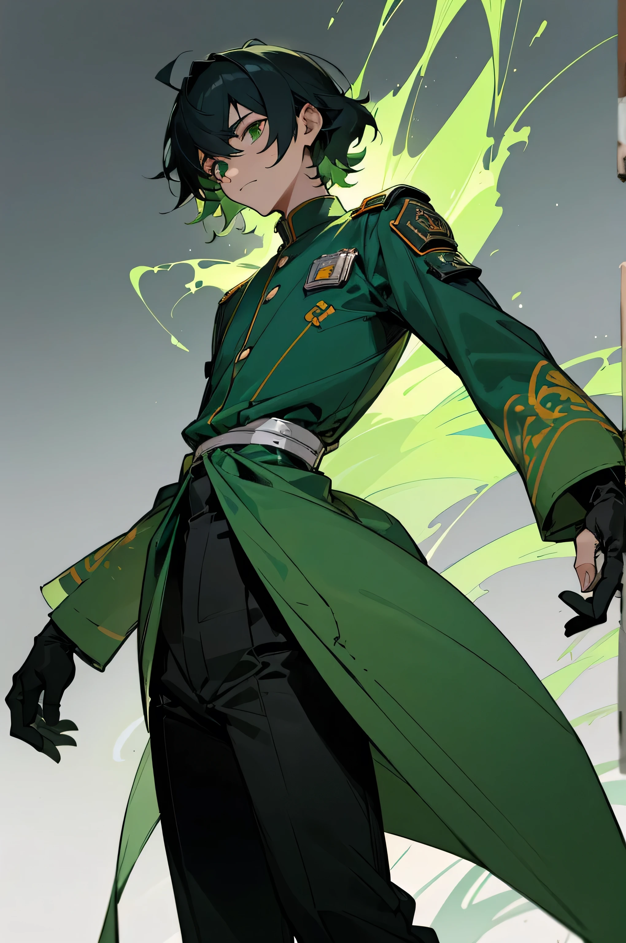 Theo - Young, Lost, Determined Mecha Pilot of Silver Guards, who will blaze through any barriers to reach his desired purpose. The disease was slowly consuming him, leaving small trails of green cracks around his skin after the mecha use, but he was sure that he'll break through this problem, eventually. He just needs a bit of time... Right now, he's hiding in the modern Japan, living on the streets, trying to think out how to act now. He's a young ager in his 20's, high and a bit skinny, curly black hair with glowing green eyes under them. He's usually dressed in a dark green shirt that a bit oversized in length, black pants with small silver accessories on them, and green-black patterned sneakers with a white sole, when he's not using his mecha armour. On the right sleeve of the shirt Theo wears a small badge for clothings, designed like a knight helmet in futuristic style, in silver green patterned colours, as small green flames circling around it.