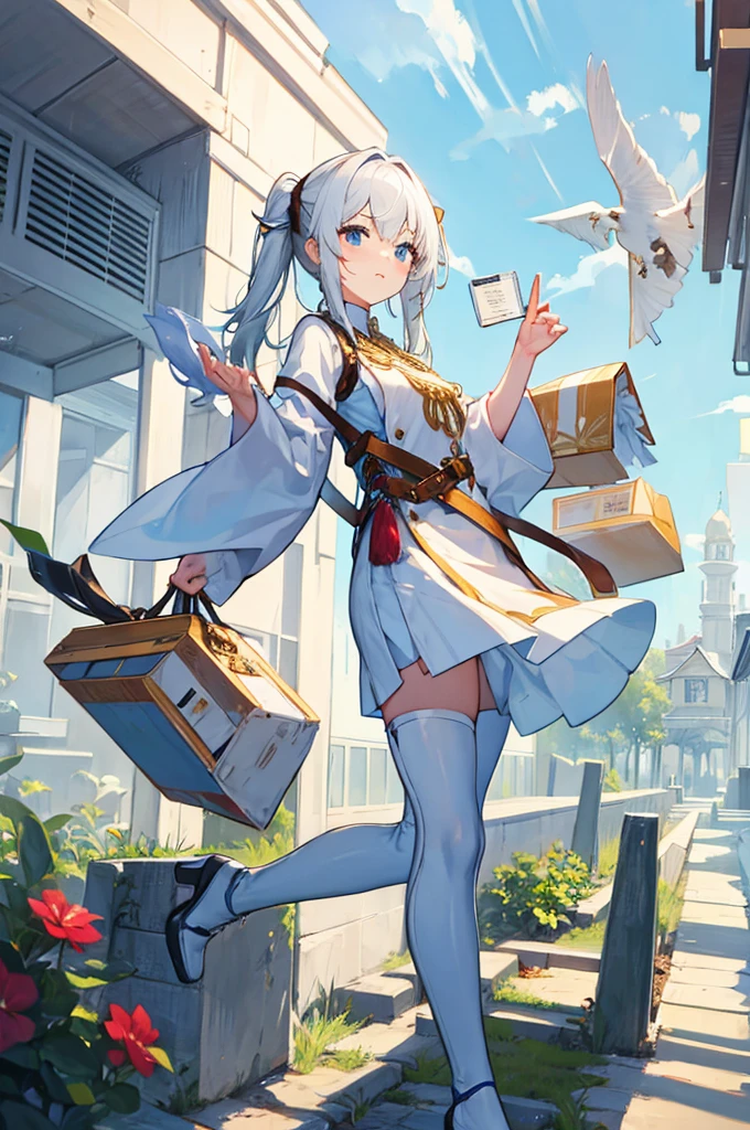 Holding a white box in both hands