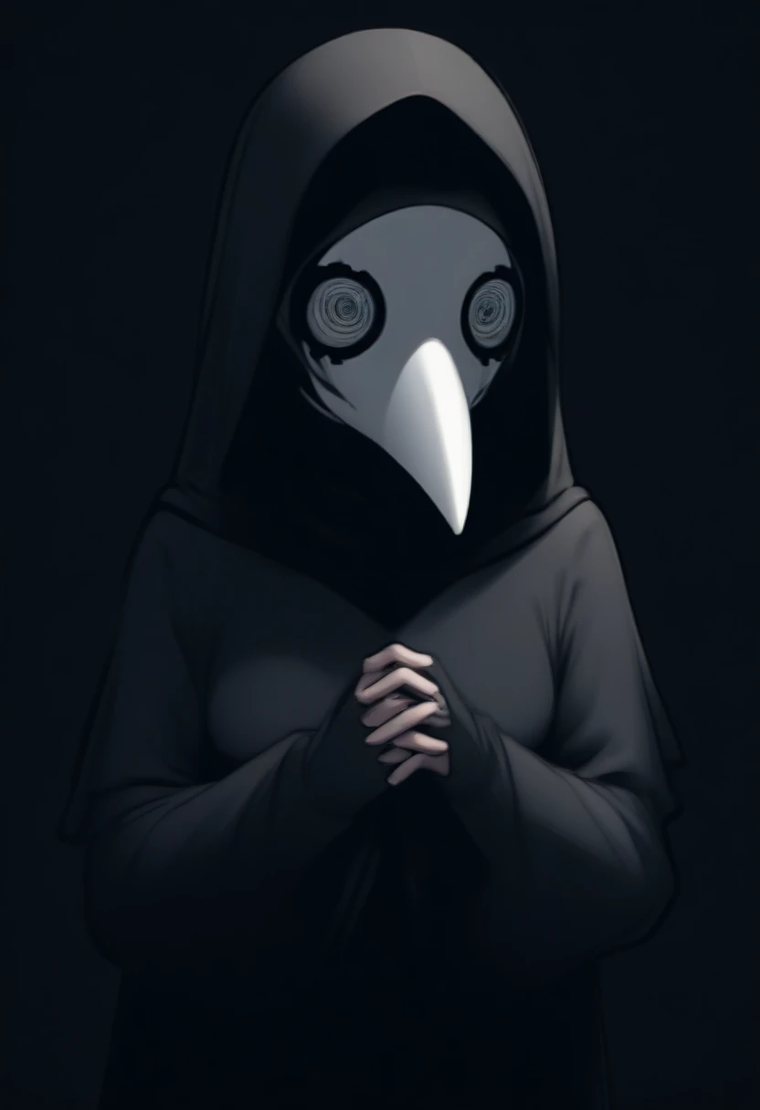  girl, close up, dark background , plague-doctor costume, randome pose