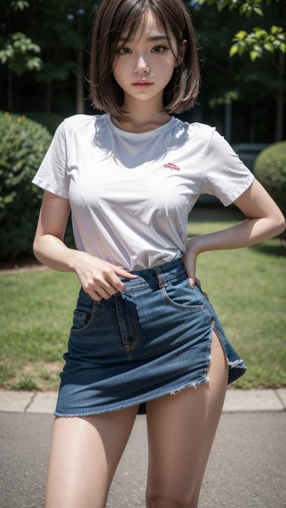 A girl with a super short miniskirt