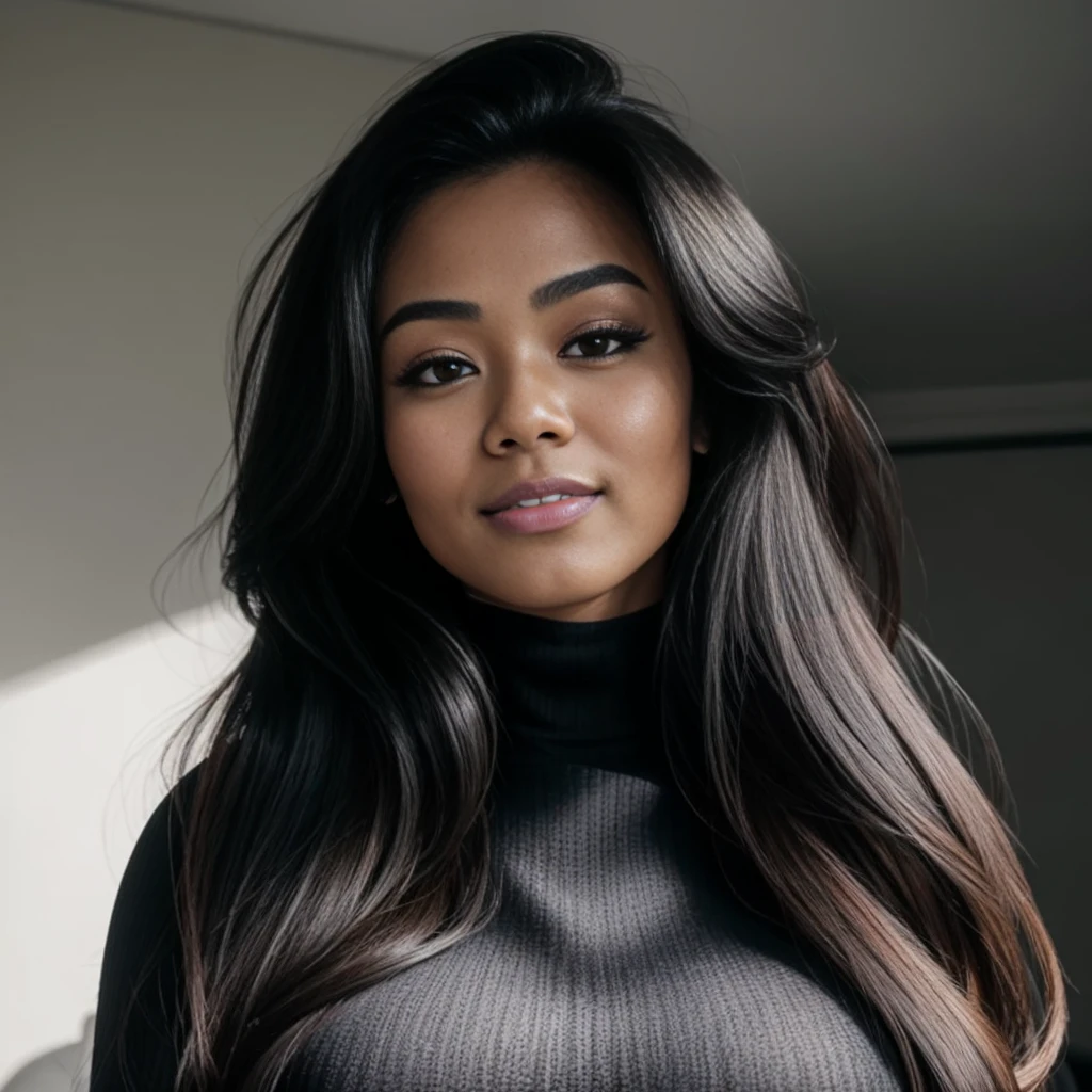 Young filipina woman, Fit physique, fitness physique, wearing sexy black lingerie sitting on the couch with legs open, corps sexy, (8k), (Best quality), (Masterpiece:1.3), (Realstic), (photoreallistic:1.34), Ultra-detailed, [beautiful detailed  eyes], (sourire), (sourire), (beautiful nose detailed), [very long blonde hair], (haut court), lingerie noire, (superbes seins taille normale), (gros plan), profondeur de champ, full body view, sitting on sofa, legs spread, showing crotch, pieds en l'air