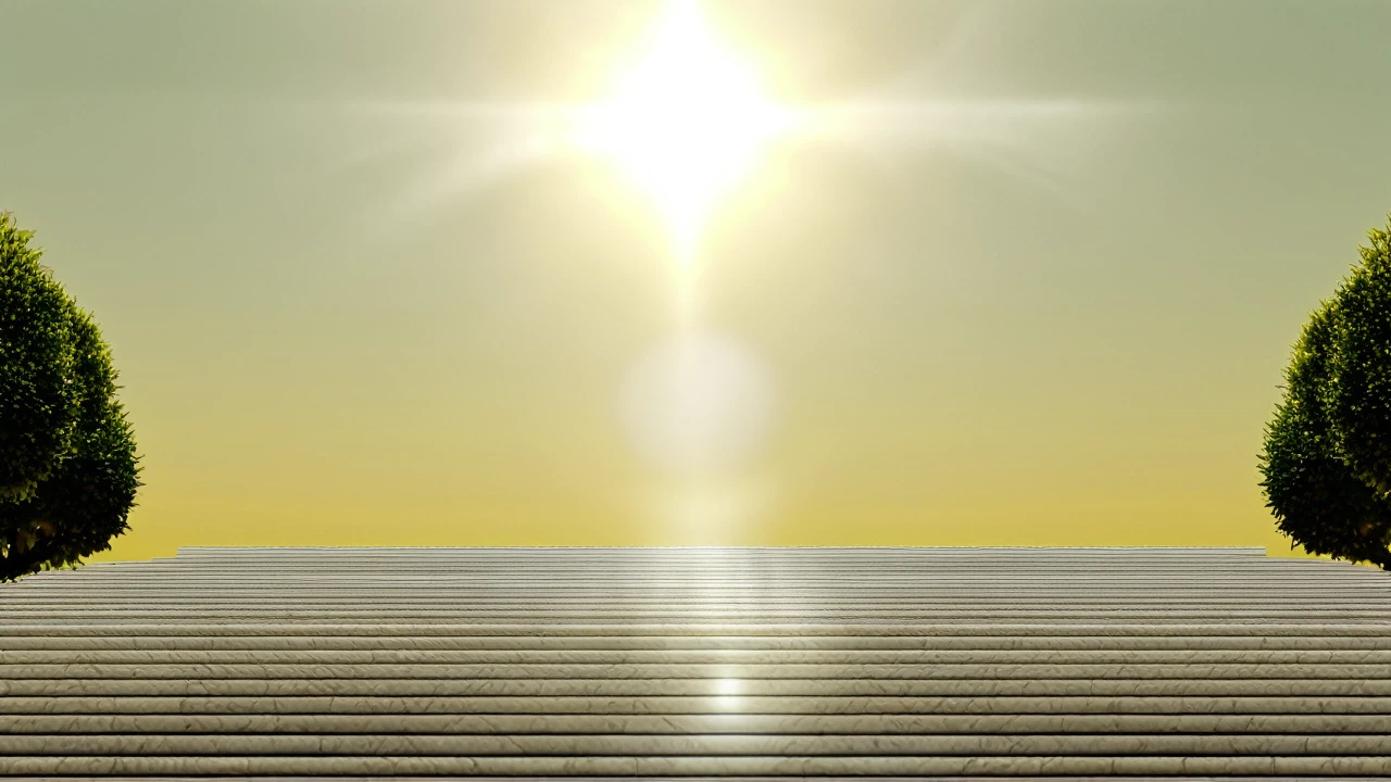 Créer une bannière, representant un temple grec moderne, le soleil, des oliviers autours, l'atome. La bannière doit être élégante et significative. L'Harmonie est importante.