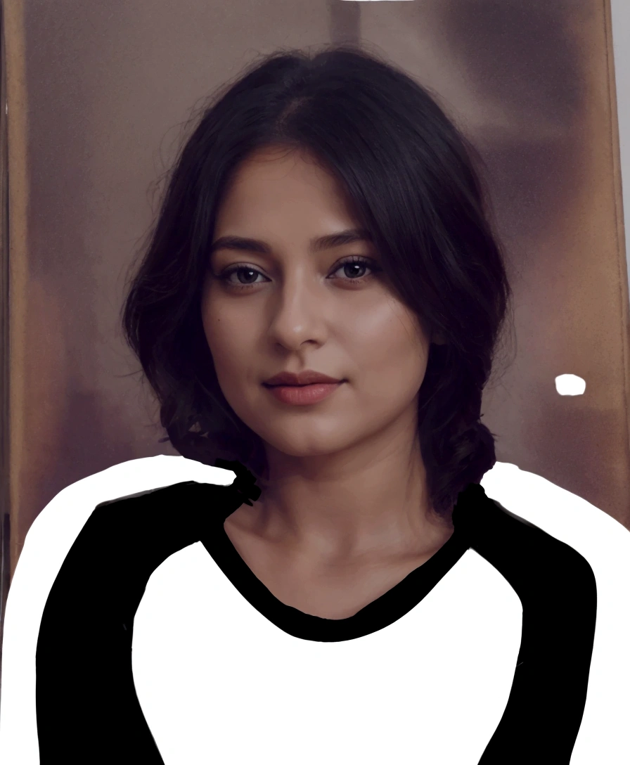 arafed picture of a woman with a black and white shirt, potrait, digital art but photo,
