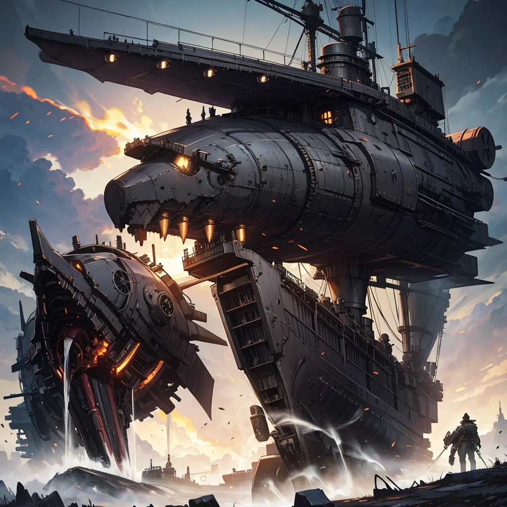 steam engine war dreadnought iron airship dark gothic style