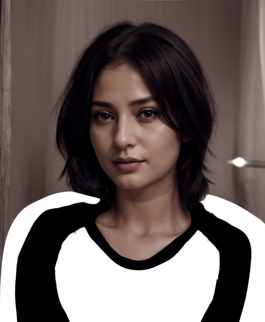 arafed picture of a woman with a black and white shirt, potrait, digital art but photo, 