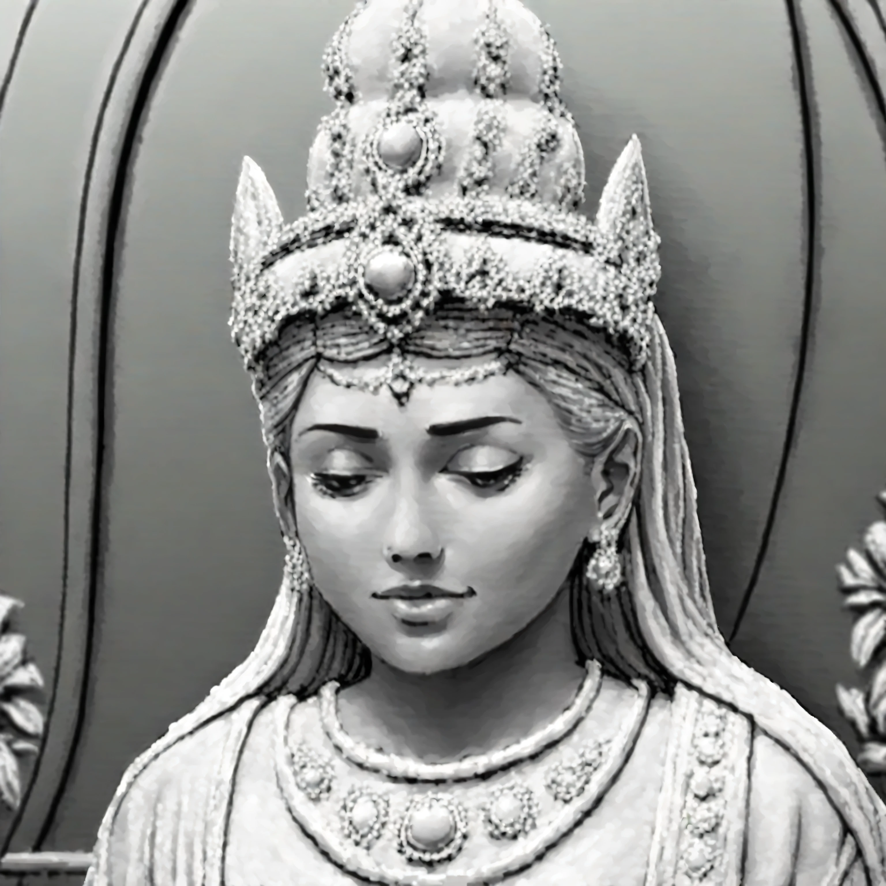 (masterpiece), (best quality:1.4), absurdres, [:intricate details:0.2], 1girl, gold crown, dress, black hair