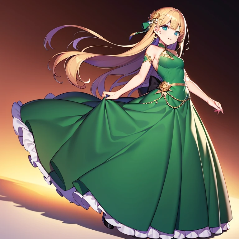 (Masterpiece, Best quality, high resolution) Emerald long skirt dress,emerald girl