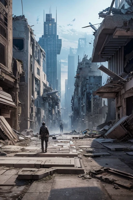 Highest quality、A ruined futuristic city、dim、Surrealism