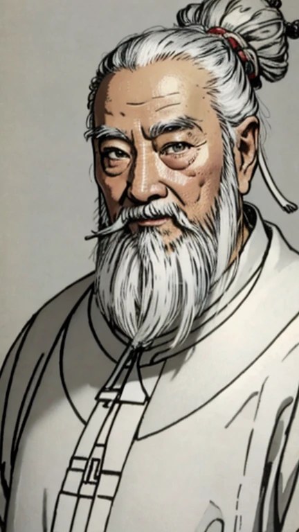 Oriental、Old man in plain white ancient Chinese costume、Ancient Chinese hairstyle old man、Highest quality、masterpiece、Ultra-high resolution、(Realistic:1.4)、Game Poster、Crisp and beautiful image quality、Gray Hair、white and long beard,,(whole body)