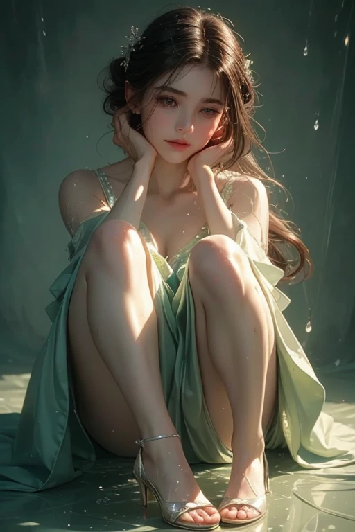 Sensual woman、Beautifully detailed eyes、Beautifully detailed lips、Highly detailed face、Long eyelashes、Graceful appearance、Gothic dresses、Soft lighting、Dramatic Shadows、A calming color palette、Cinematic composition、Photorealistic、(Highest quality) 、4K、8K、High Resolution、masterpiece:1.2)、Super detailed、(Real、Photorealistic、Photorealistic:1.37)、Black panties、Stiletto heels、sit、sensual pose、bold pose、The skin is damp、Sweating、

masochist、blush、Embarrassed、Expressions of ecstasy、Spreading legs with hands、Distorted facial expressions、Tears are flowing、Heavily wet、With water droplets