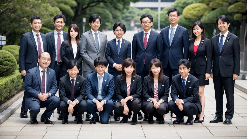 Japan Middle Aged Man, scholar, Group photo, suit, graduate School