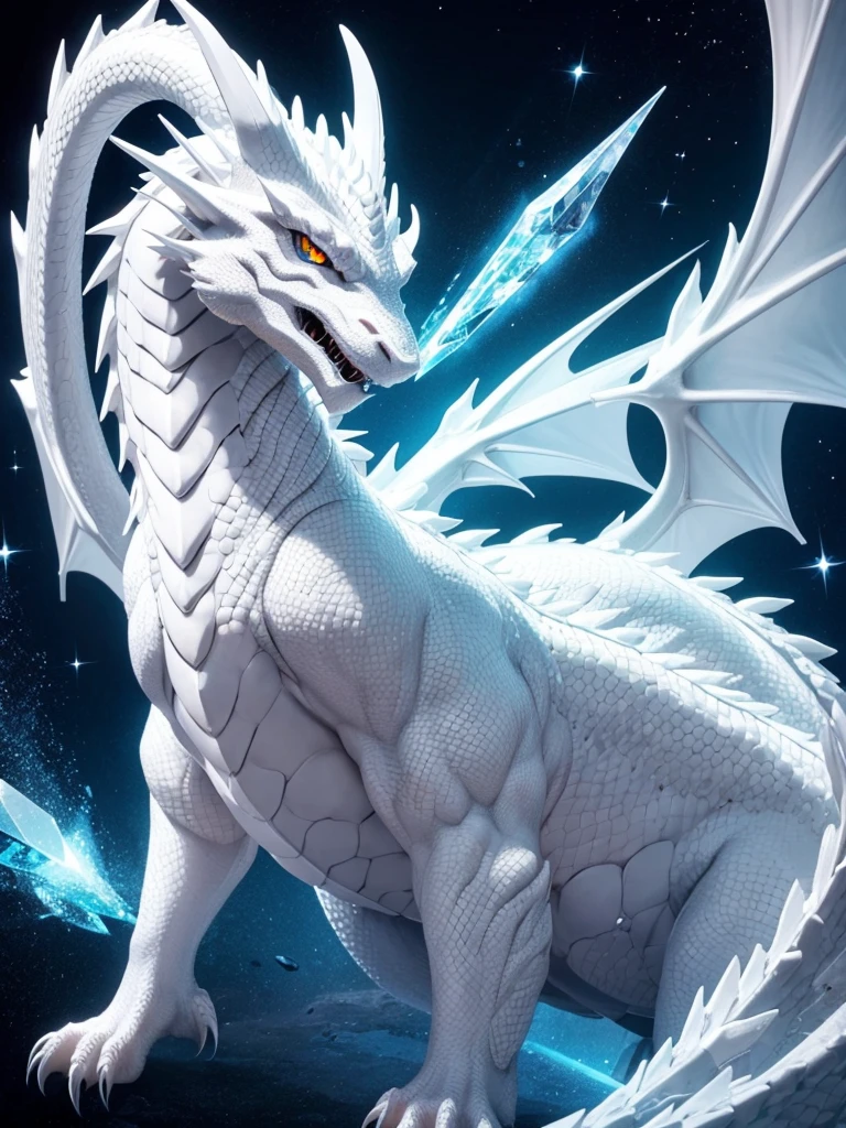 Crystalline white dragon with soft friendly features and silver eyes