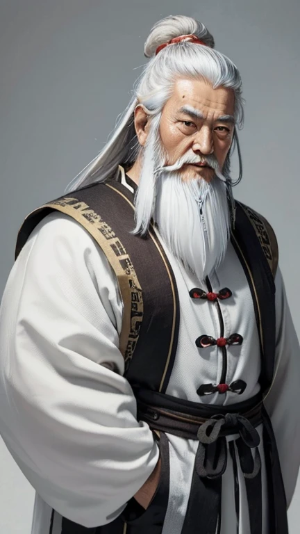 Oriental、Old man in plain white ancient Chinese costume、Ancient Chinese hairstyle old man、Highest quality、masterpiece、Ultra-high resolution、(Realistic:1.4)、Game Poster、Crisp and beautiful image quality、Gray Hair、white and long beard,,(whole body)