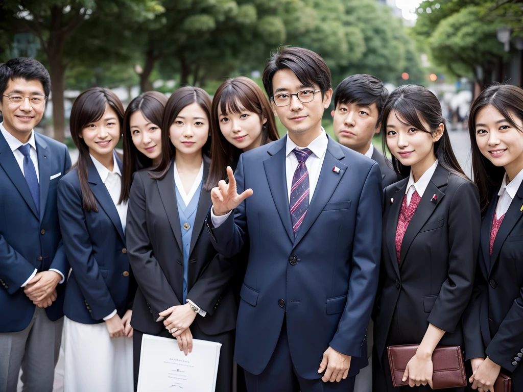 Japan Middle Aged Man, scholar, Group photo, suit, graduate School