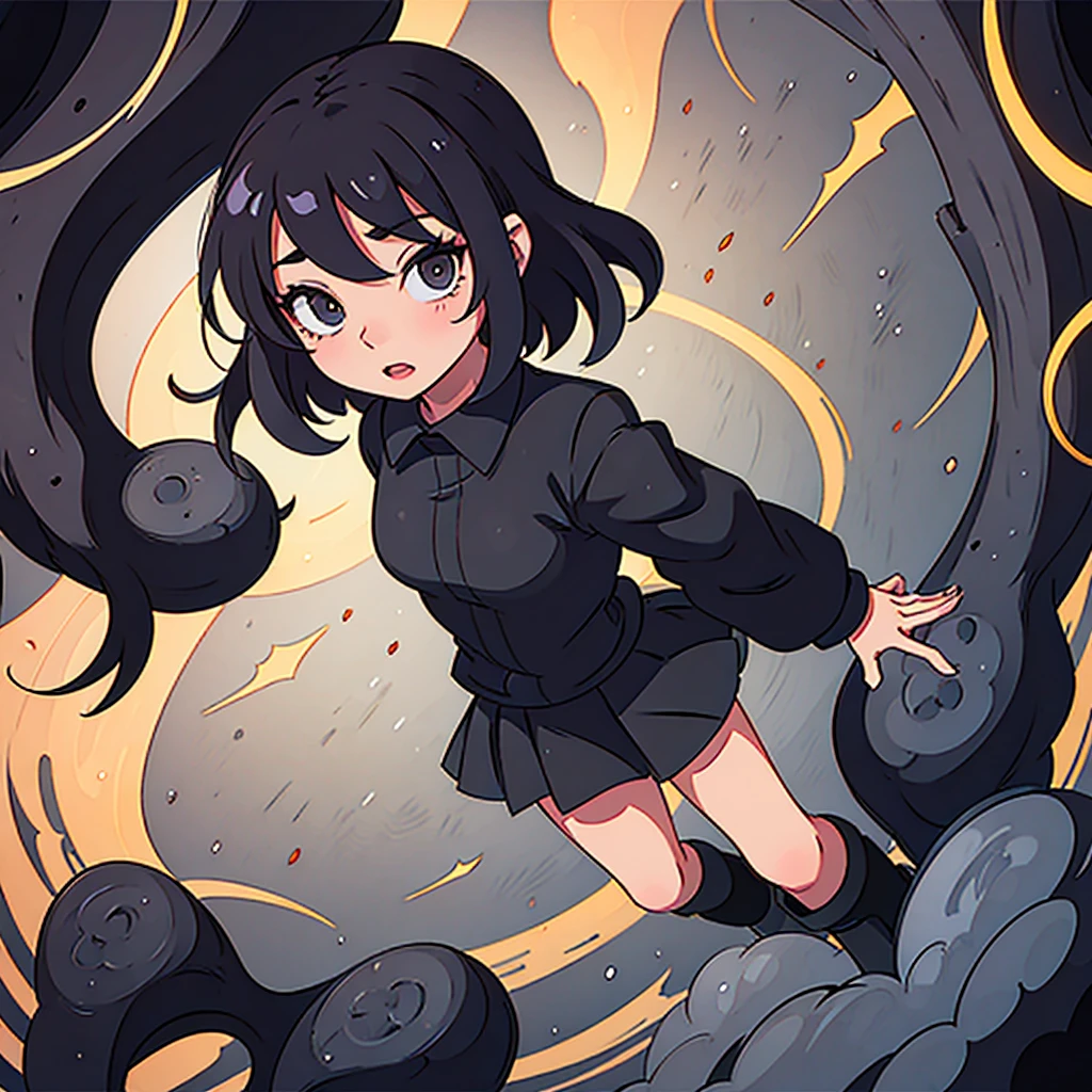 Anime girl wearing black uniform full body