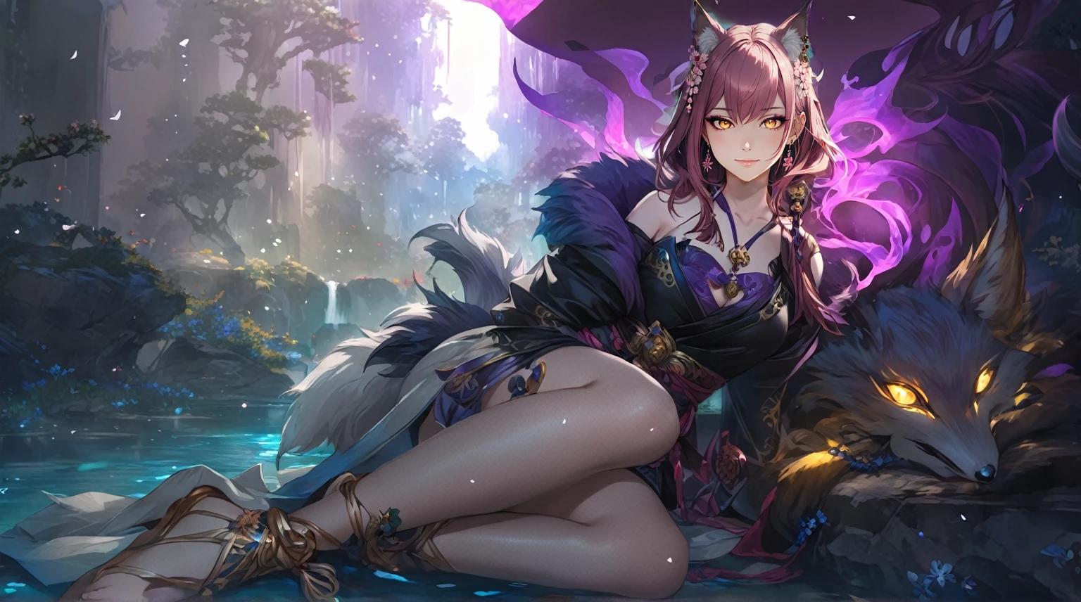 masterpiece, best quality, 1 girl, female focus, solo, Fantasy aesthetics, Highly detailed, shadowverse style. demon fox, japanese style