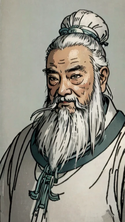 Oriental、Old man in plain white ancient Chinese costume、Ancient Chinese hairstyle old man、Highest quality、masterpiece、Ultra-high resolution、(Realistic:1.4)、Game Poster、Crisp and beautiful image quality、Gray Hair、white and long beard,,(whole body)