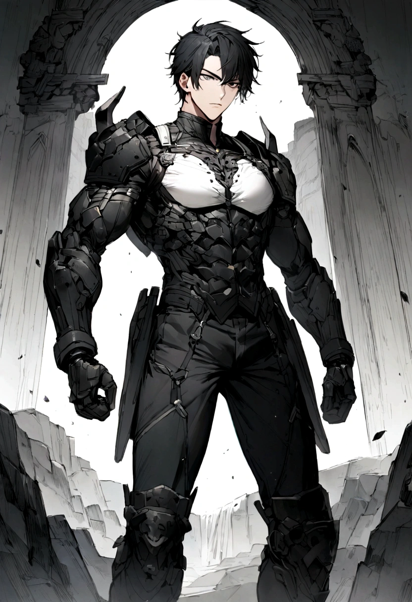 18-year-old handsome male android、The background is pure white、Black Hair、strong