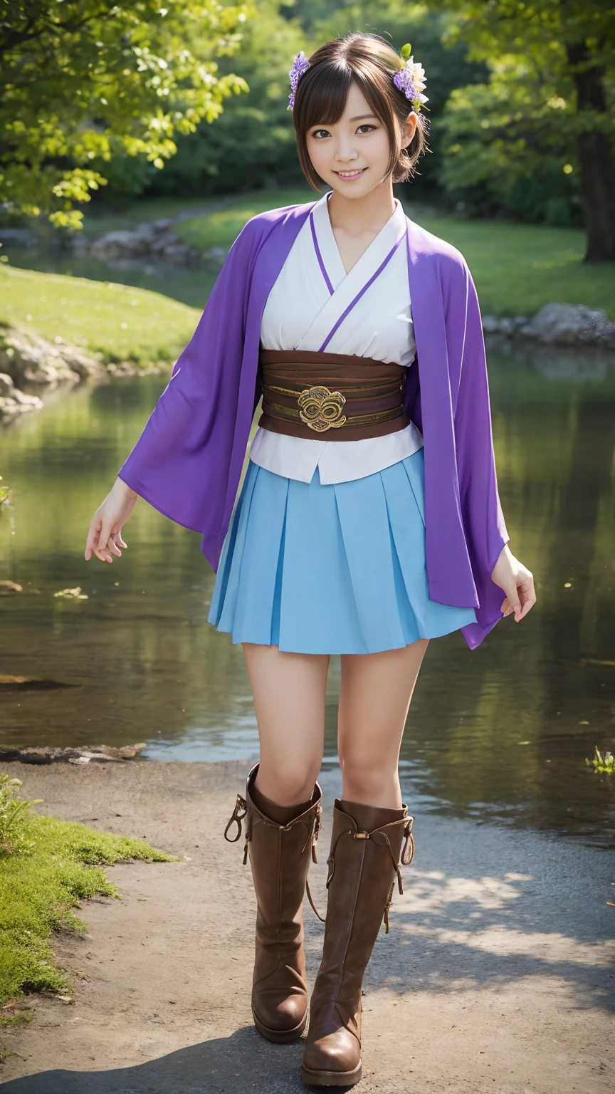 (masterpiece, Highest quality:1.3)
Yuna FF10, One girl, alone, smile, short hair, blue eyes, skirt, Brown Hair, hair ornaments, jewelry,, Are standing, whole body, boots, Removable sleeves, kimono, Very good, Heterochromia iridis, In the same way, In the same way skirt, blue In the same way, purple In the same way, Yuna (ff10),Backwards、Night view、lake、forest