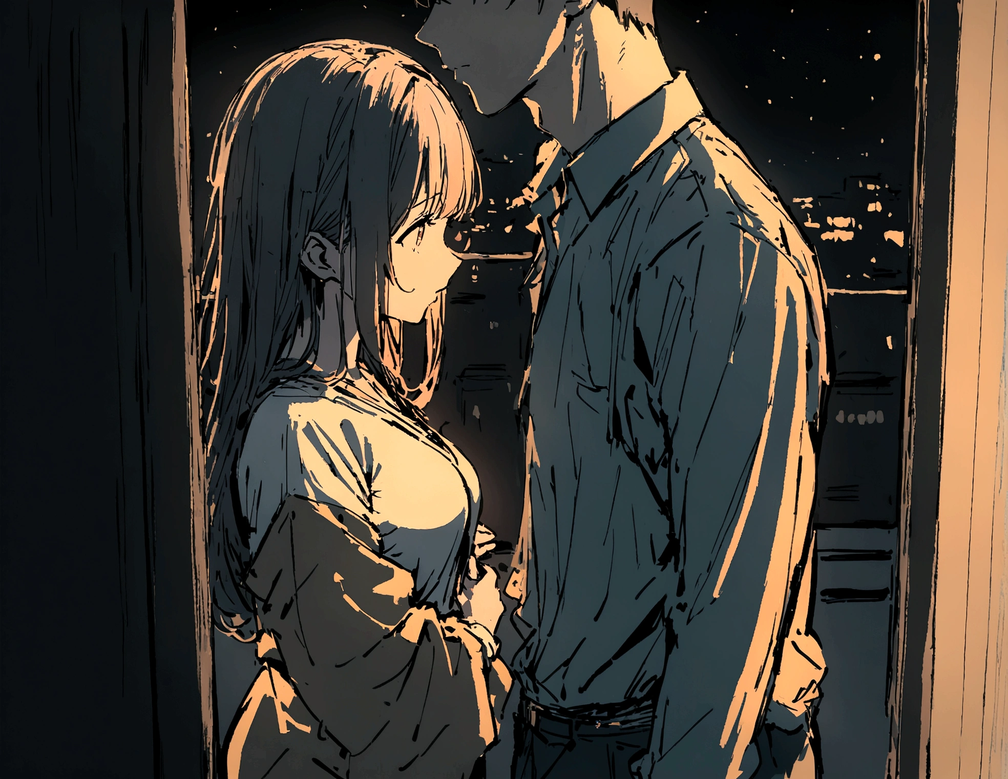 masterpiece,最high quality,Super detailed,High resolution backgrounds,8K,High Resolution,high quality,break,Night view,high school student,Man and woman couple,Lightly dressed Japanese manga style, sketch, Colored pencil.