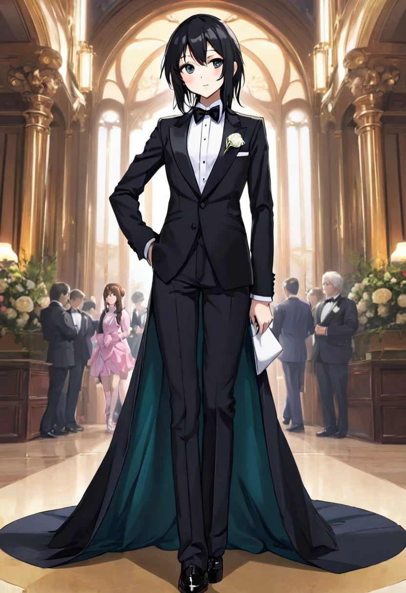 Anime girl wearing tuxedo full body 