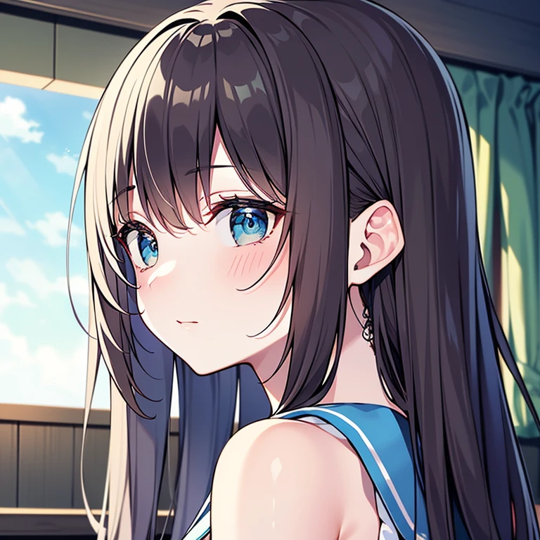 (Masterpiece, Best quality, high resolution),aquamarine girl,face view