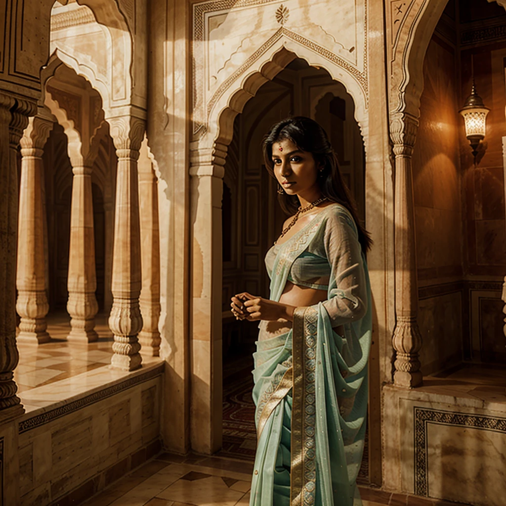 beautiful Indian woman at taj mahal in saree