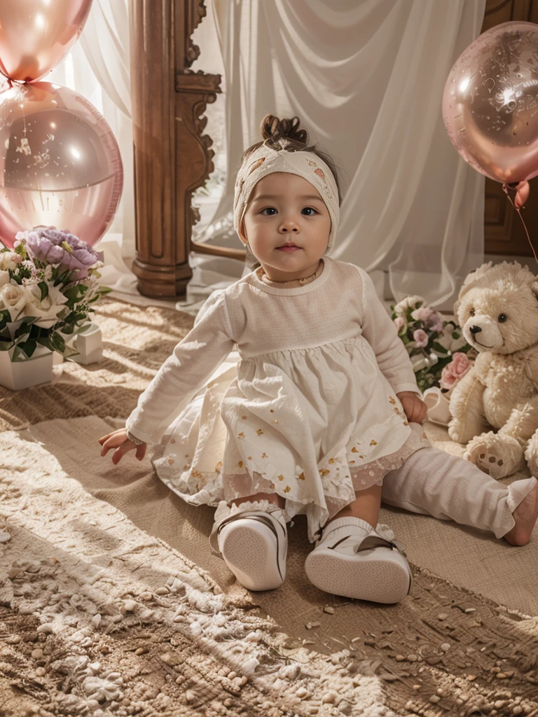 /I baby in a flower costume walking down the catwalk, 8k high detail, happy, brave, magical, cute