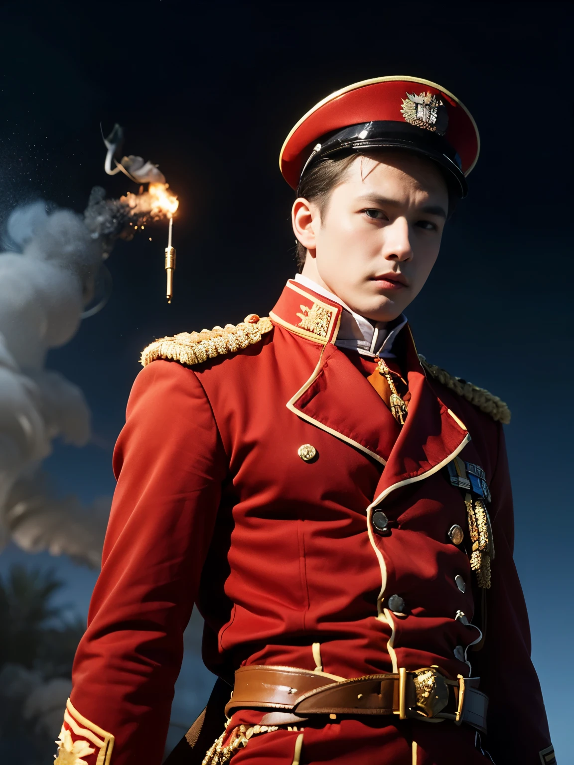 Napoleon is a famous historical figure.、I want to generate pictures that are drawn in a realistic style.。Napoleon、Hall々Standing with a straight posture、He is wearing a military uniform.。The background is a battlefield-like scene.、Smoke and bullets flying。Napoleon&#39;s expression was stern.、It&#39;s full of confidence.。People around me々is surrounded by him、You can feel his leadership and charisma.。This painting is、It expresses the greatness of Napoleon and the atmosphere of his time.。

