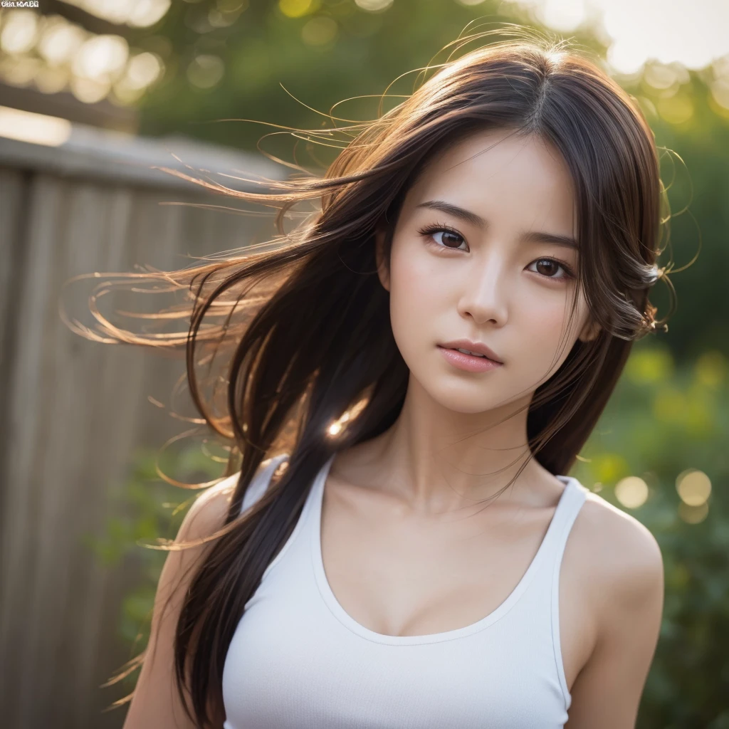 ((Realistic lighting, Best quality, 8K, Masterpiece: 1.3)), Clear focus: 1.2, 1girl, Perfect beauty: 1.4, Slim abs: 1.1, ((Dark brown hair)), (White crop top: 1.4), (Outdoor, Night: 1.1), Park view, Super fine face, Fine eyes, Double eyelids,