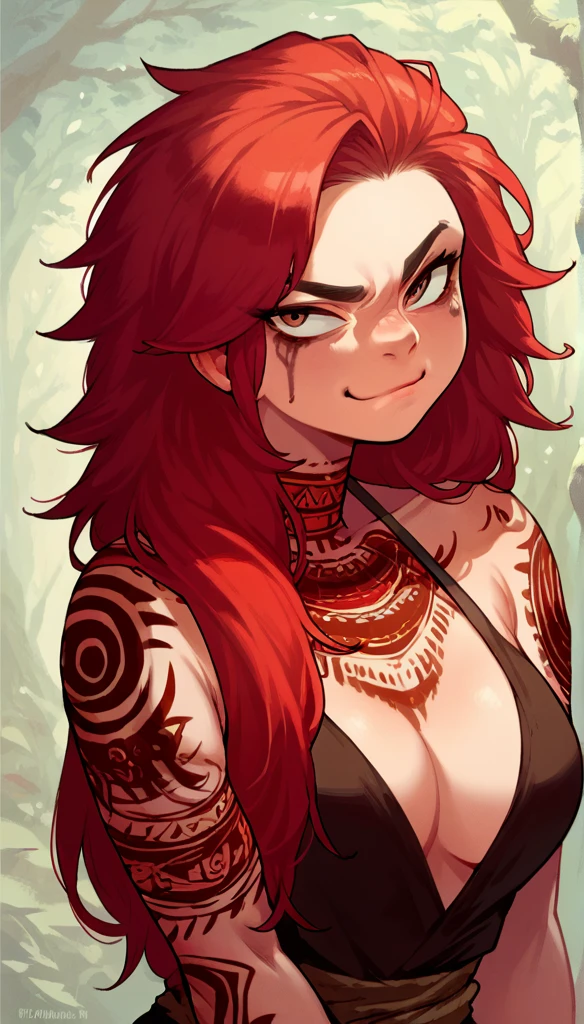score_9, score_8_up, ((adult))
(dragon:1.2), _young, lagre_breasts , smug face, Serious face expression, tribal makeup, solo, (red hair, black scale, female), (fullbody, Florescent tattoos, curvey bode, cute face, focus), beautiful,