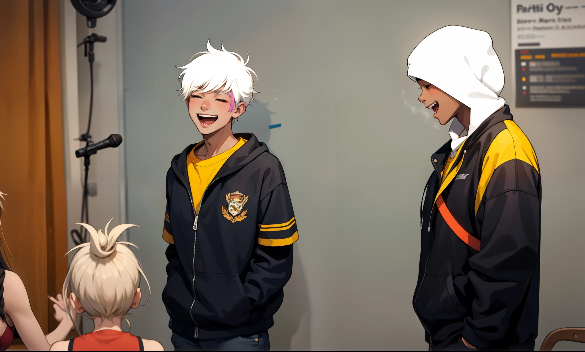 They are laughing and singing. There is a group of agers at a party. They are singing.
