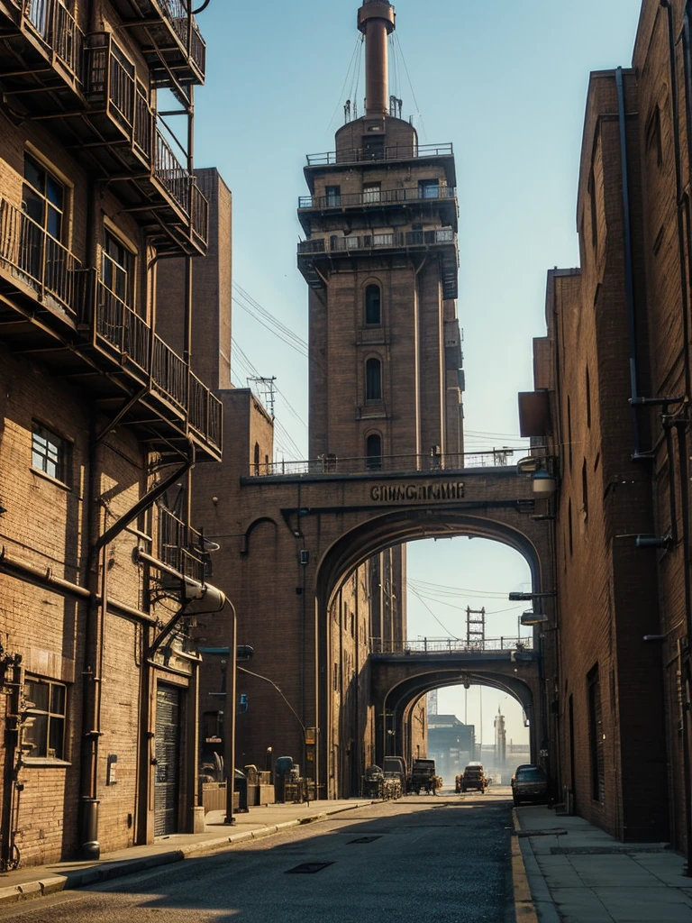 Industrial city, Wall, steampunk. There is an inn, Residential area, ((airship)) In the sky, city gate, Rusty and heavy, cigarette, cigarette突, factory, gear, mechanical, tall building, tower, The power of steam, Steam pipe, Street lamp, (Bird's Eye View), (at night, Starry Sky), (Heavy Rain), (intersection), (Cinema Lighting:0.8, Super detailed, bloom)
