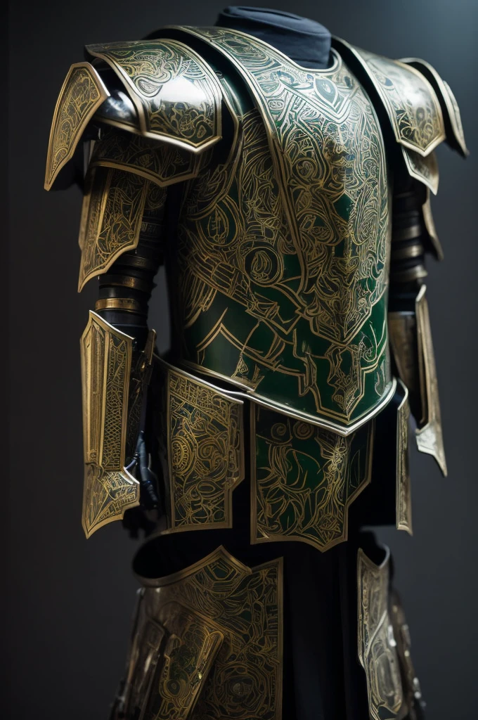 TH30 - Mecha Costume, which designed in style of old knights in Middle Ages. He has a pattern of silver and gold colours on his plates, while also his visors blink with the green lights inside of the helmet. Little holes around the costume produce little tongues of fire around his wrists and legs, ready to burst out for a flight command or a flame attack. He also has a pattern of the little green transparent lines behind his back, representing clothing's familiar to the long thin jackets.