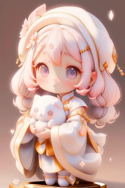 With a girl, Little、amber, , Medium Pastel White, Luxury Fabric, Dithering, Widespread,Viewer Lucky Pink,Ao dai dress、、There are no protrusions on the head、There are no protrusions on the head、hat,high quality、high resolution、Ultra delicate、Cute big eyes beautiful cute