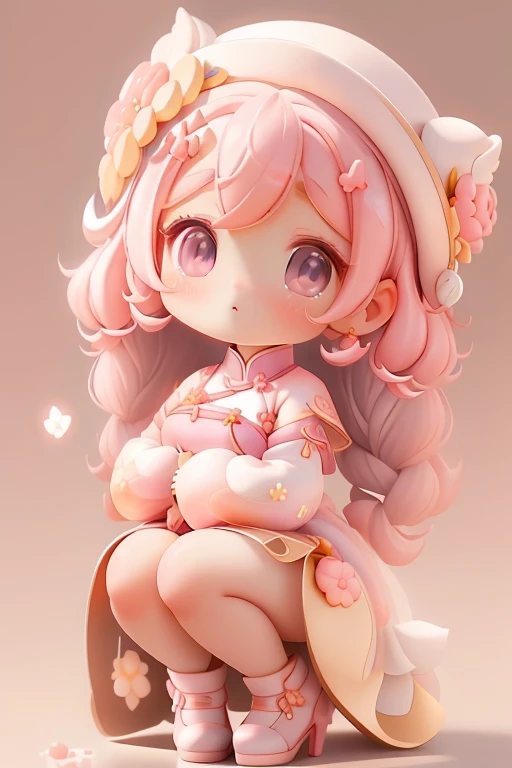With a girl, 、amber, , Medium pastel pink, Luxury Fabric, Dithering, Widespread,Viewer Lucky Pink,Ao dai dress、、There are no protrusions on the head、There are no protrusions on the head、hat,high quality、high resolution、Ultra delicate、Cute big eyes beautiful cute