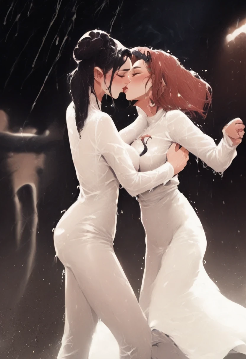 beautiful faced, yuri, passionate kiss