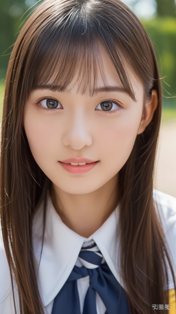 (8K、Raw photo、Highest quality、masterpiece:1.2)、(masterpiece,Highest quality,Ultra-high resolution),Japanese women, pretty girl、Beautifully detailed face,View Photographer､,Highly detailed eyes and face, Sharp pupils, Natural Makeup,Shiny Hair, Professional Lighting,Smile、(((A very beautiful 16 year old girl)))、(((School uniform)))