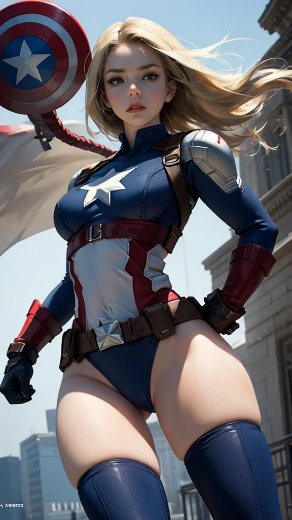 captain America、blue、woman、22 years old、woman体型、Large Breasts、Blonde