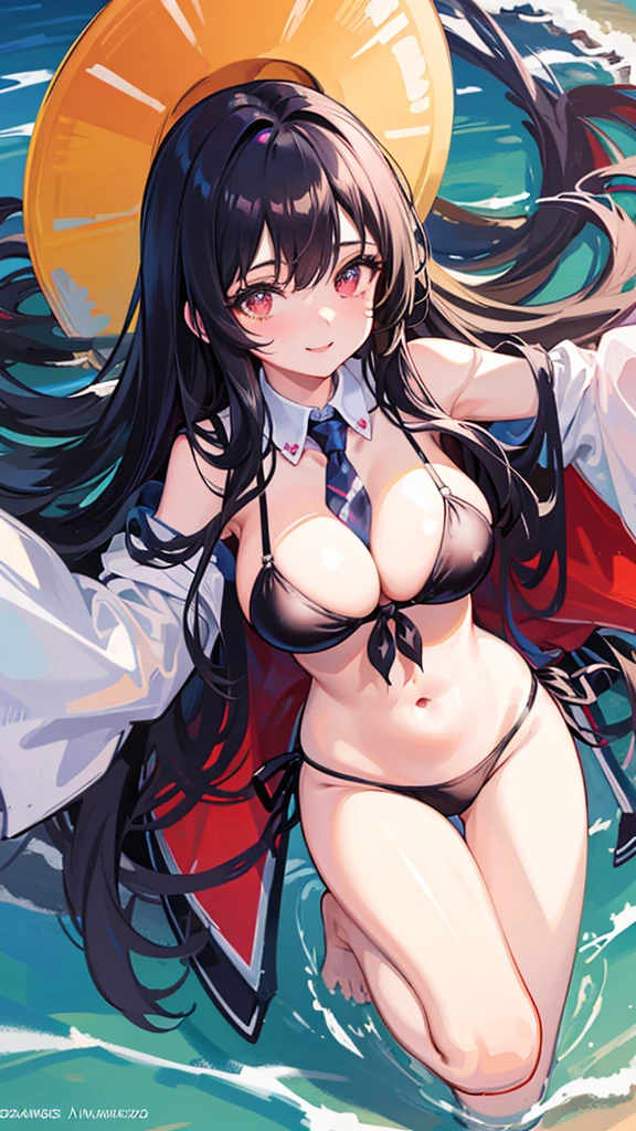 
Highest quality, shape, Very detailed, In detail, High resolution, 8k wallpaper, Perfect dynamic composition, Beautiful details, Center of chest, Natural color lip, Random sexy poses,smile,20-year-old girl,Huge ,Woman with long wavy black hair wearing a tie-dye bikini